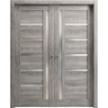 Sliding French Double Pocket Doors 64 x 80 inches Solid Wood with Frosted Glass Q77743