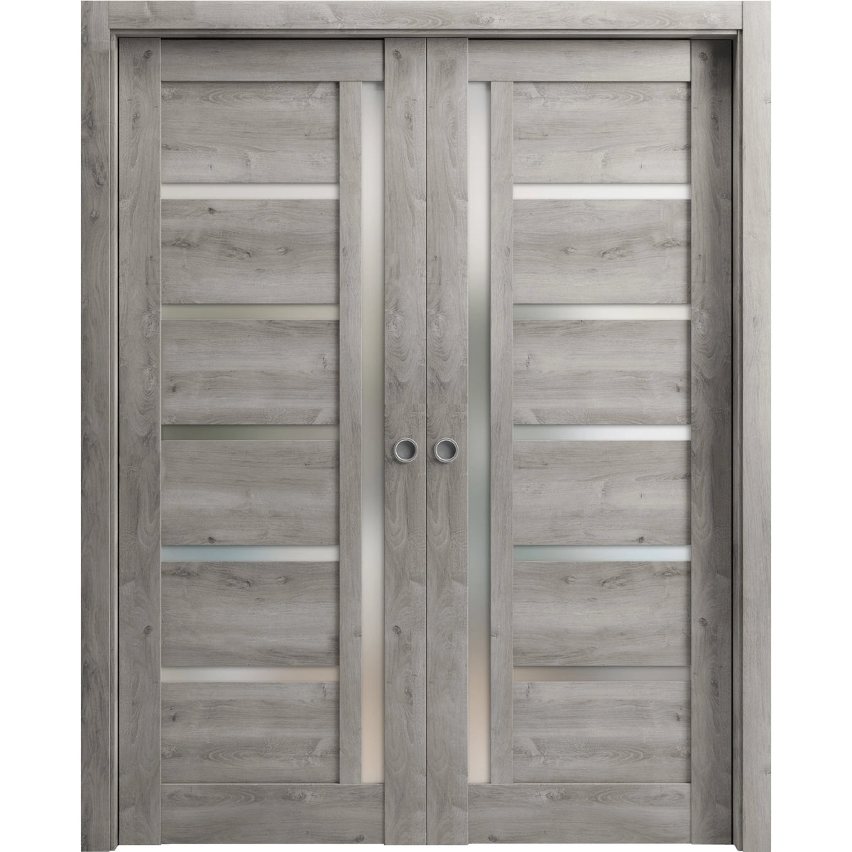 Sliding French Double Pocket Doors 64 x 80 inches Solid Wood with Frosted Glass Q77743