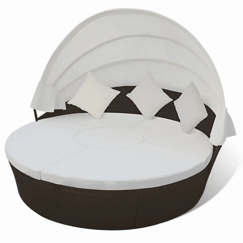 Patio Bed with Canopy Poly Rattan Brown L4882