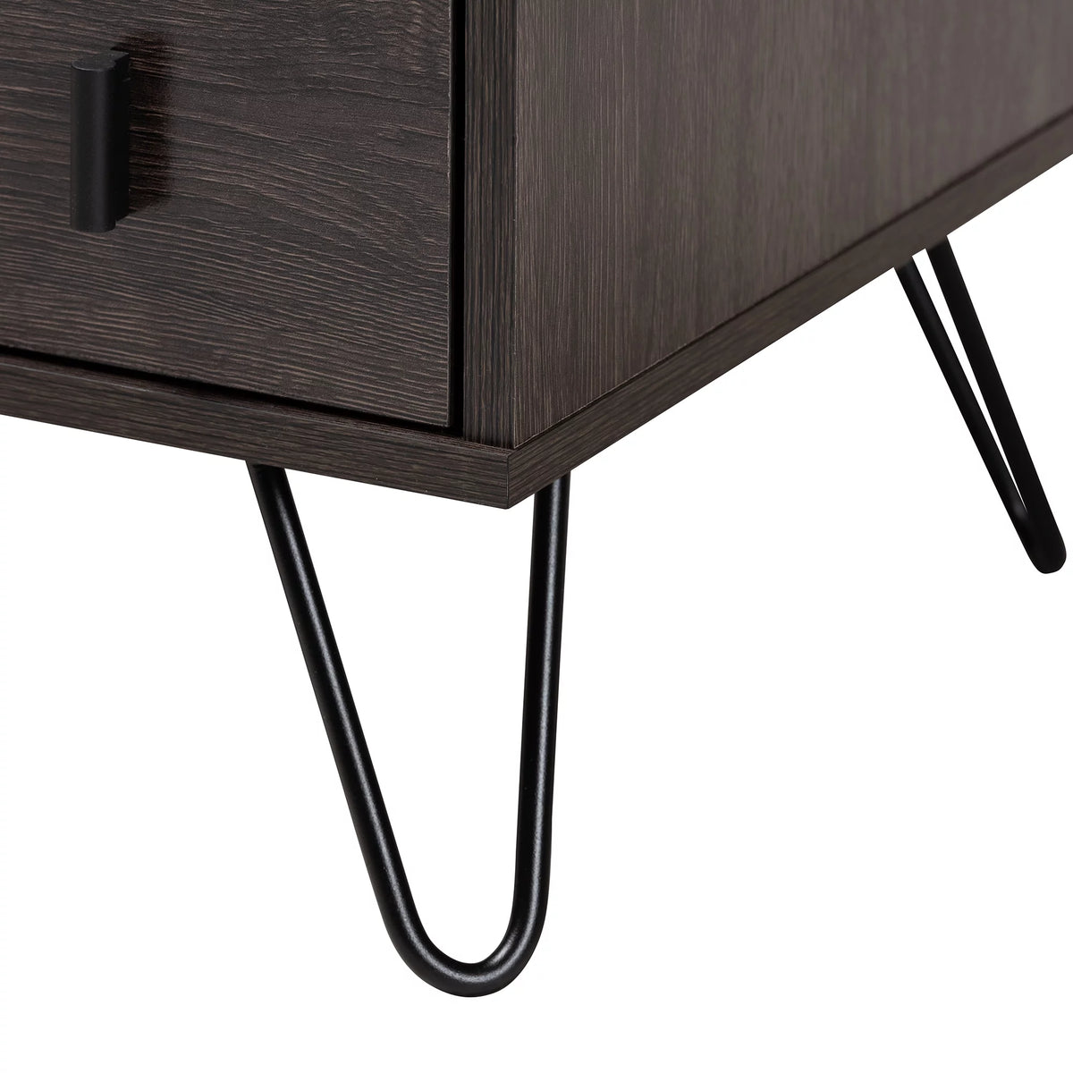 Dark Brown Wood and Black Metal 2-Drawer Nightstand V88788