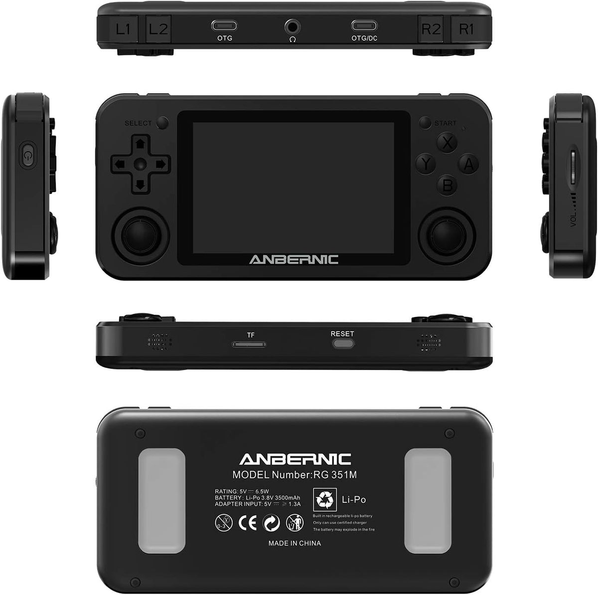 Black Handheld Game Console with 64G TF Card 2500 Classic Games 3.5 inch IPS Screen O564