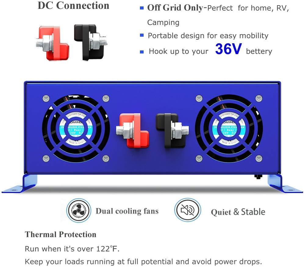 3500W Pure Sine Wave Power Inverter 36V DC to 120V AC with Wireless Remote Control H985949