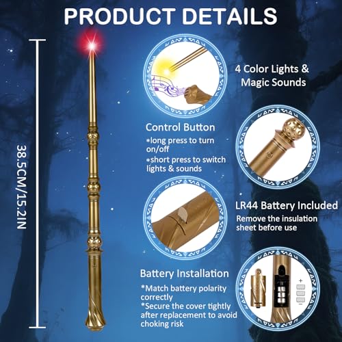 Light Up Magic Wand with Sounds, 2 Pack, Black & Brown G384