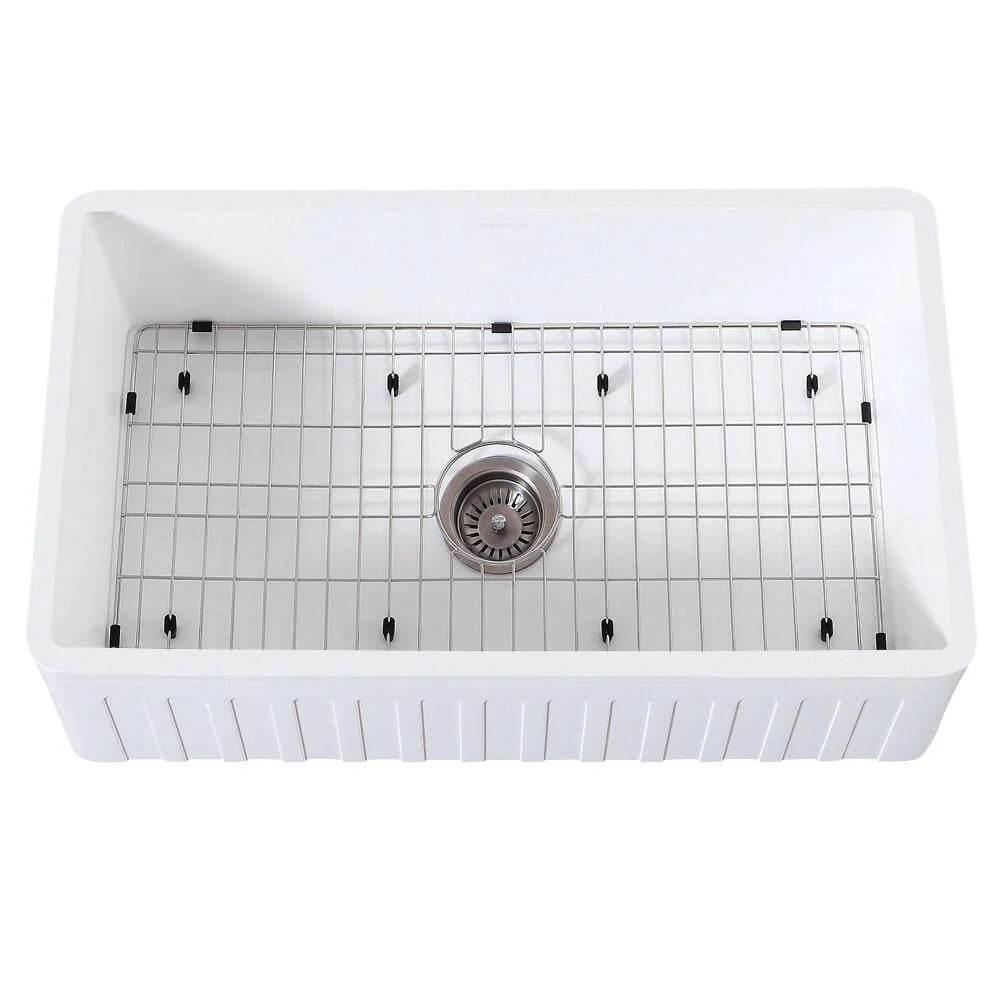 33 In. Farmhouse Kitchen Sink With Strainer And Grid G17862