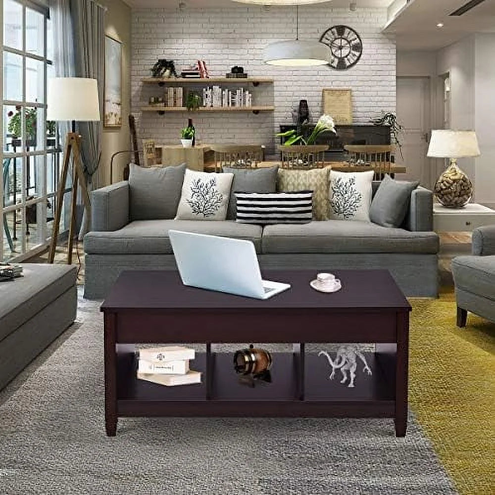 Lift Top Coffee Table with Hidden Compartment White Brown R12453