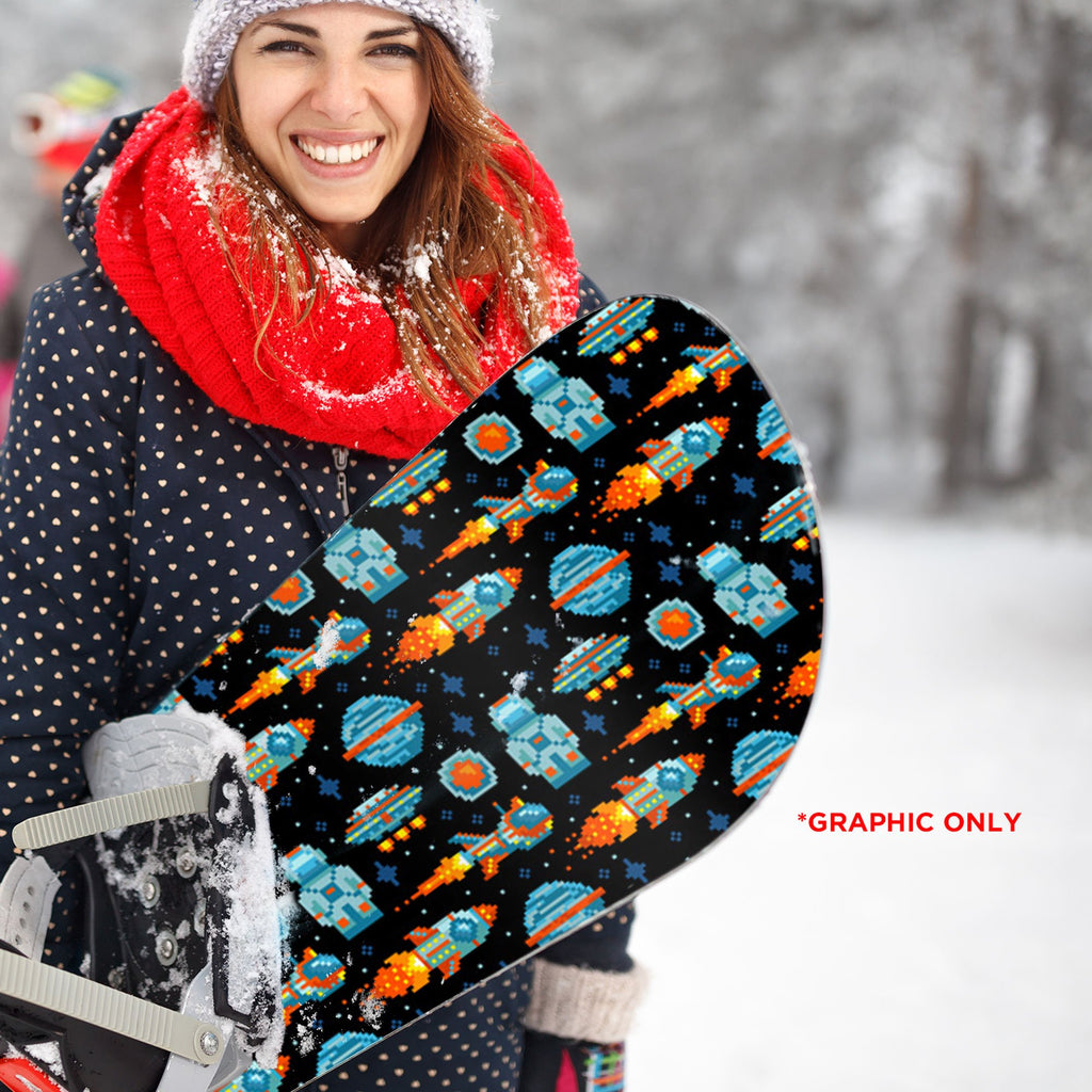 8 bit Galaxy Rocket Planet Snowboard Sticker Skin Cover T87981