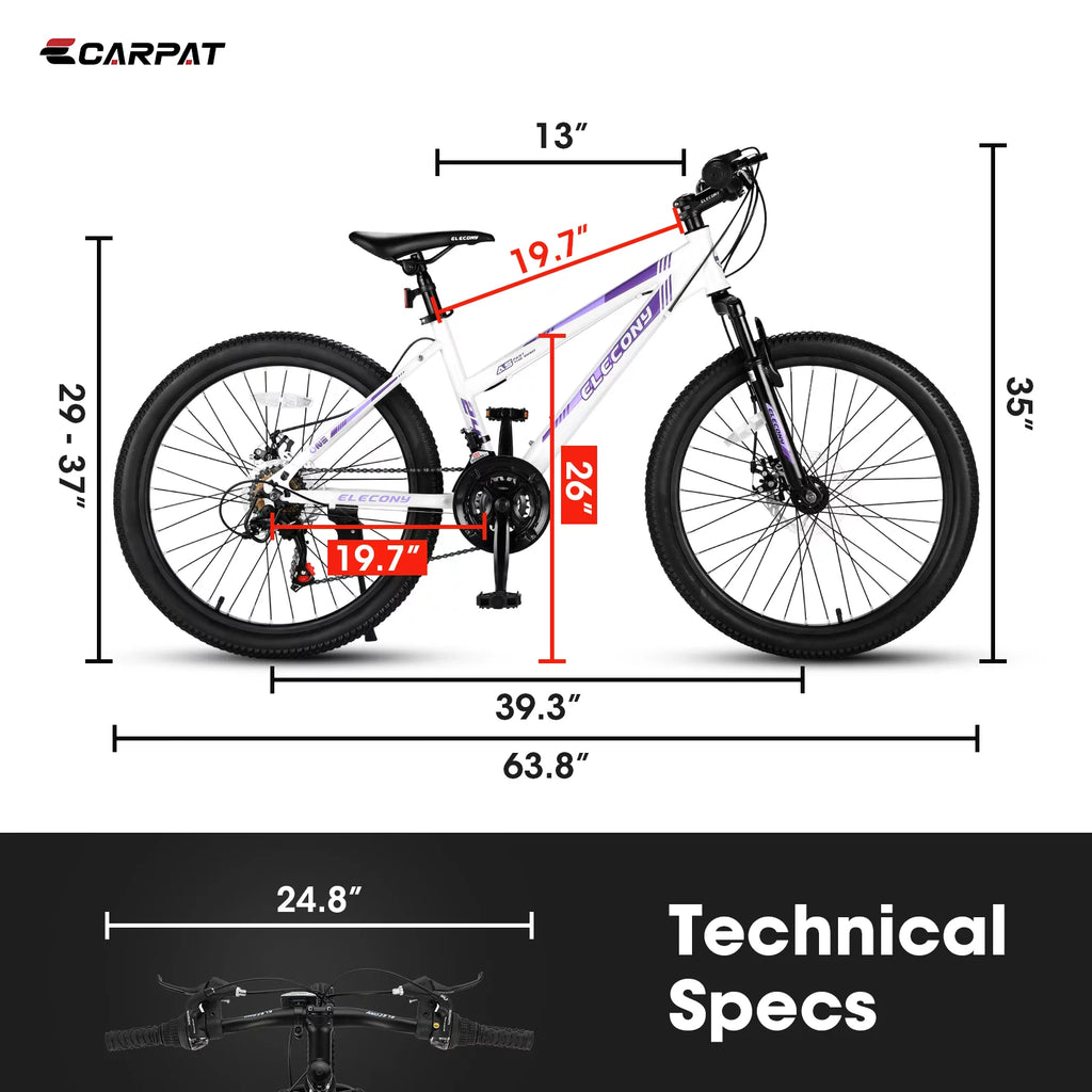 24 inch Kids Mountain Bike with Disc Brakes & 21 Speed White Z599