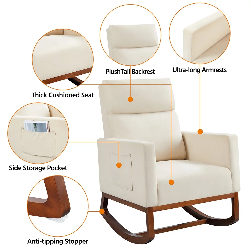 Beige Upholstered Rocking Accent Chair F433
