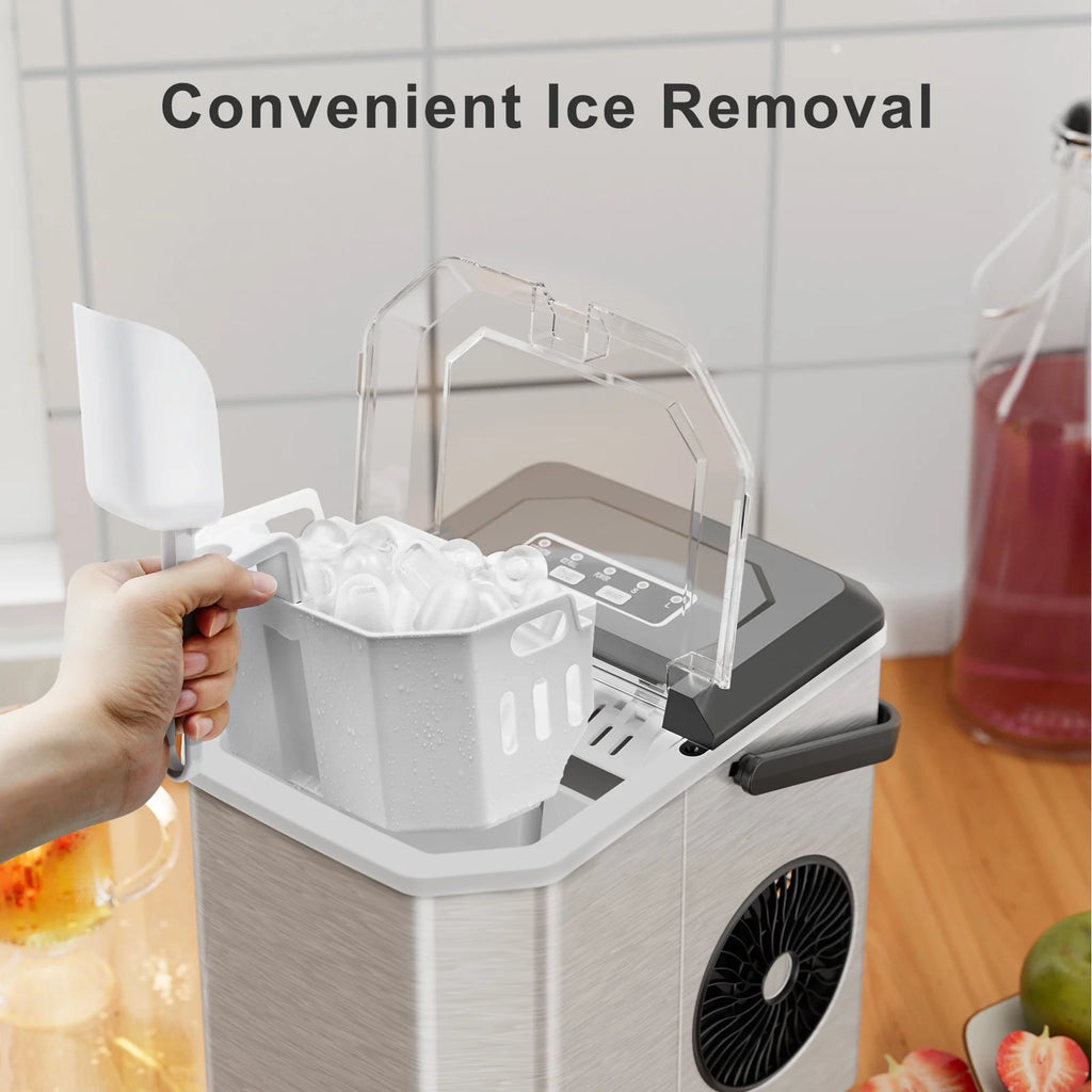 Countertop Ice Maker Machine with Handle, 9pcs/6min, 26lbs/24h, Silver I95258