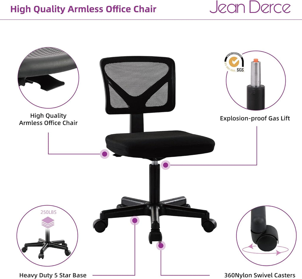 Black Armless Mesh Office Desk Chair with Swivel Casters B228131