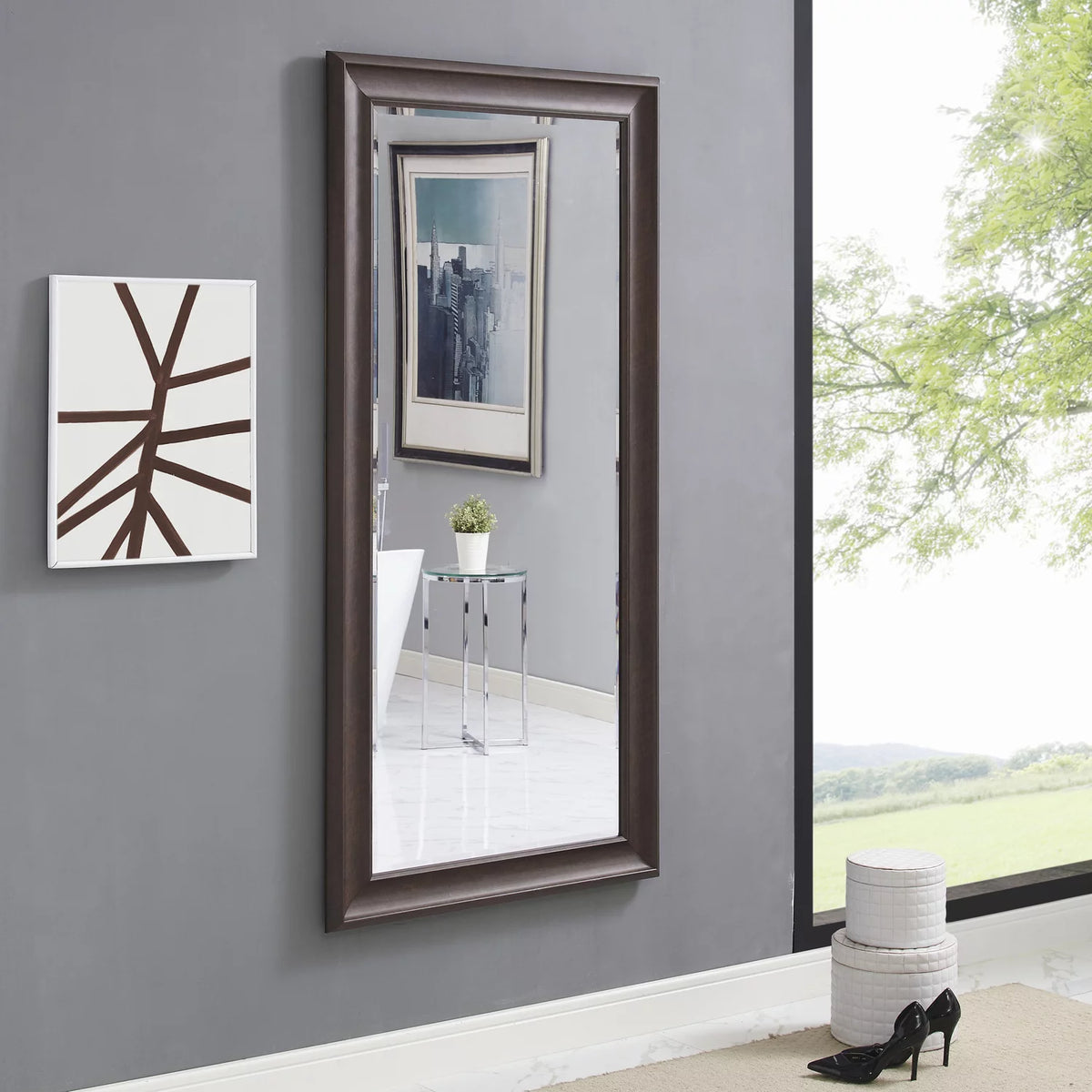 Tall White Faux Wood Full Length Mirror F718512