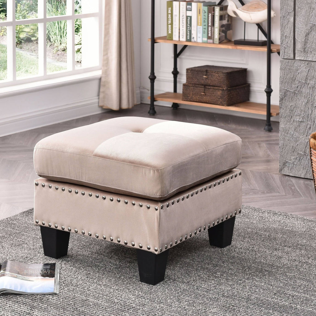 Navy Blue Tufted Velvet Ottoman D737