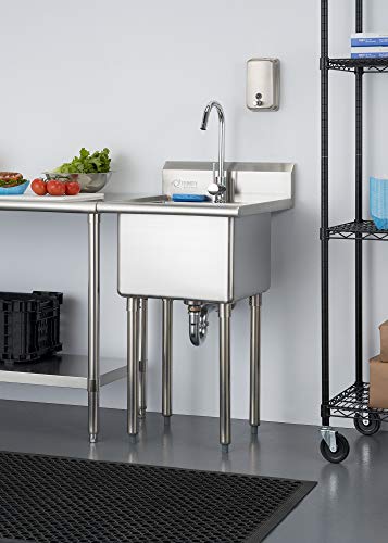 Stainless Steel Single Bowl Utility Sink, 21.5” x 24” x 49.2”, Silver K670