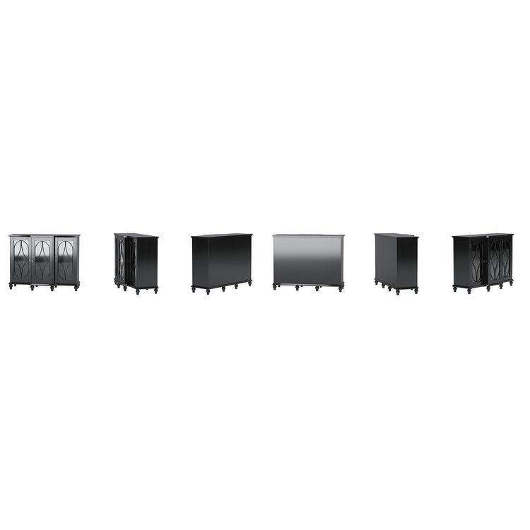 Black Wood Sideboard Buffet Console Table with Glass Doors O307094