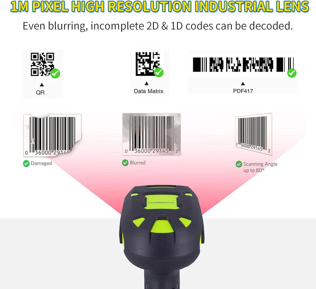 2D Wireless Bluetooth Barcode Scanner with Charging Stand Pack of 2 L570