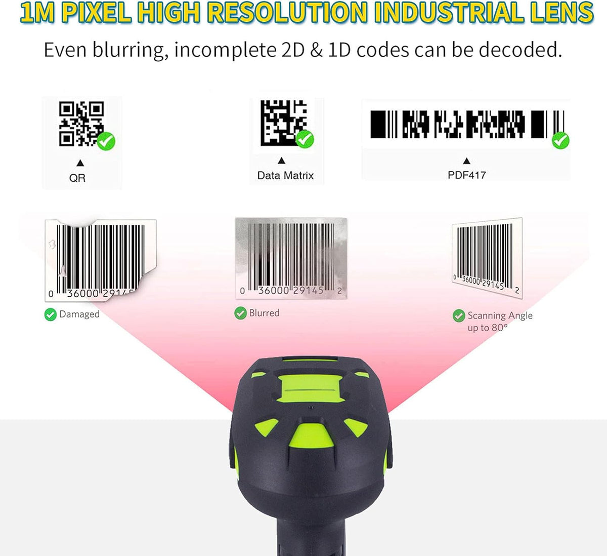 2D Wireless Bluetooth Barcode Scanner with Charging Stand Pack of 2 L570