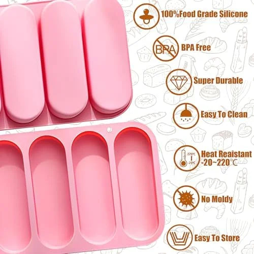Non-Stick Silicone Hot Dog Bun Pan 4 Cup Baking Tray J868946