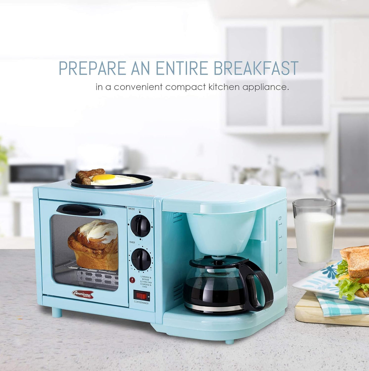 Aqua 3-in-1 Breakfast Maker Station with 4 Cup Coffeemaker and Toaster Oven L910965
