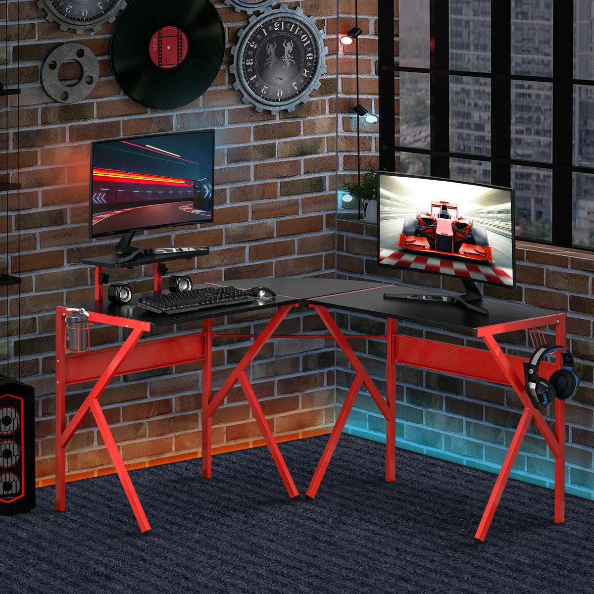 L-Shaped Gaming Corner Computer Desk with Adjustable Desk X928582