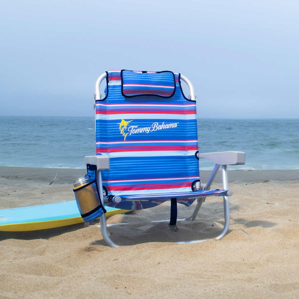 2 Pack Backpack Beach Chair 5 Position Chair Including Lay Flat (Blue Stripes) F873