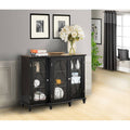 Black Wood Sideboard Buffet Console Table with Glass Doors O307094