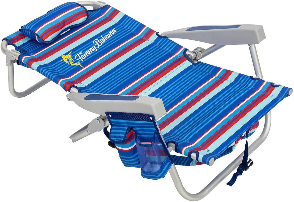 2 Pack Backpack Beach Chair 5 Position Chair Including Lay Flat (Blue Stripes) F873