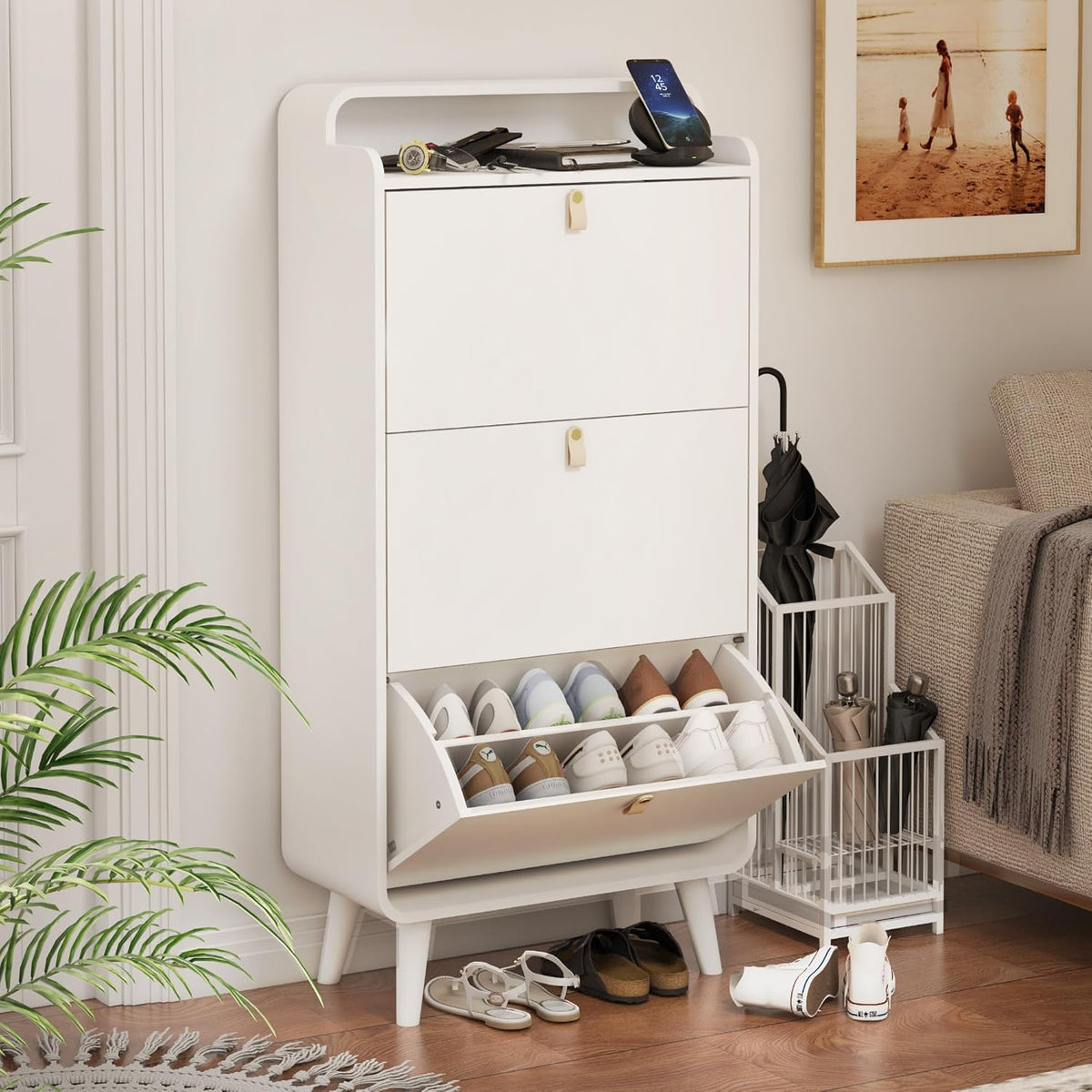 White 3 Drawer Shoe Cabinet G8545
