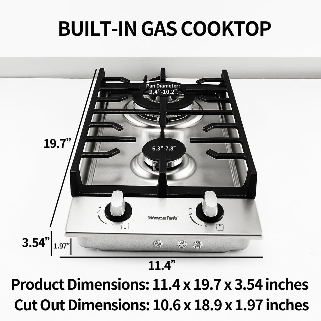 12" Dual Fuel 2 Burner Stainless Steel Cooktop V146