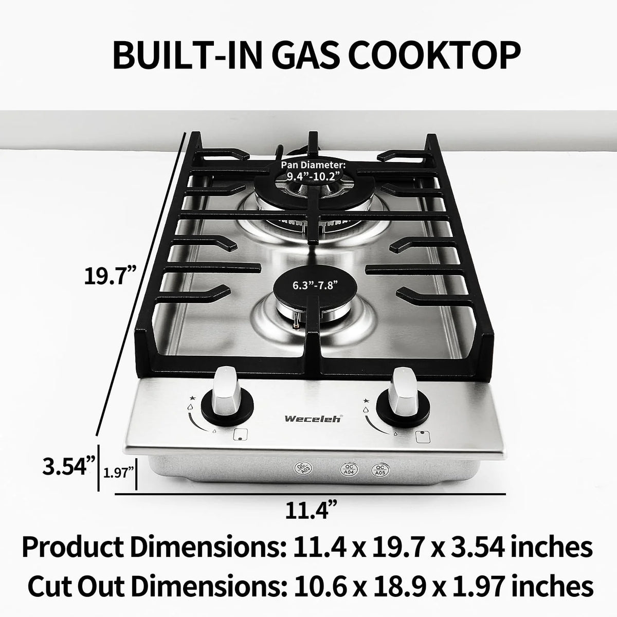 12" Dual Fuel 2 Burner Stainless Steel Cooktop V146
