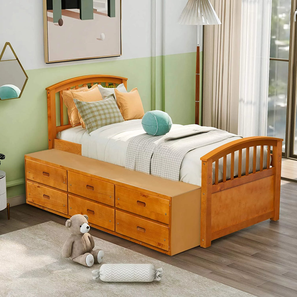 Twin Size Wood Platform Storage Bed with 6 Drawers K14828