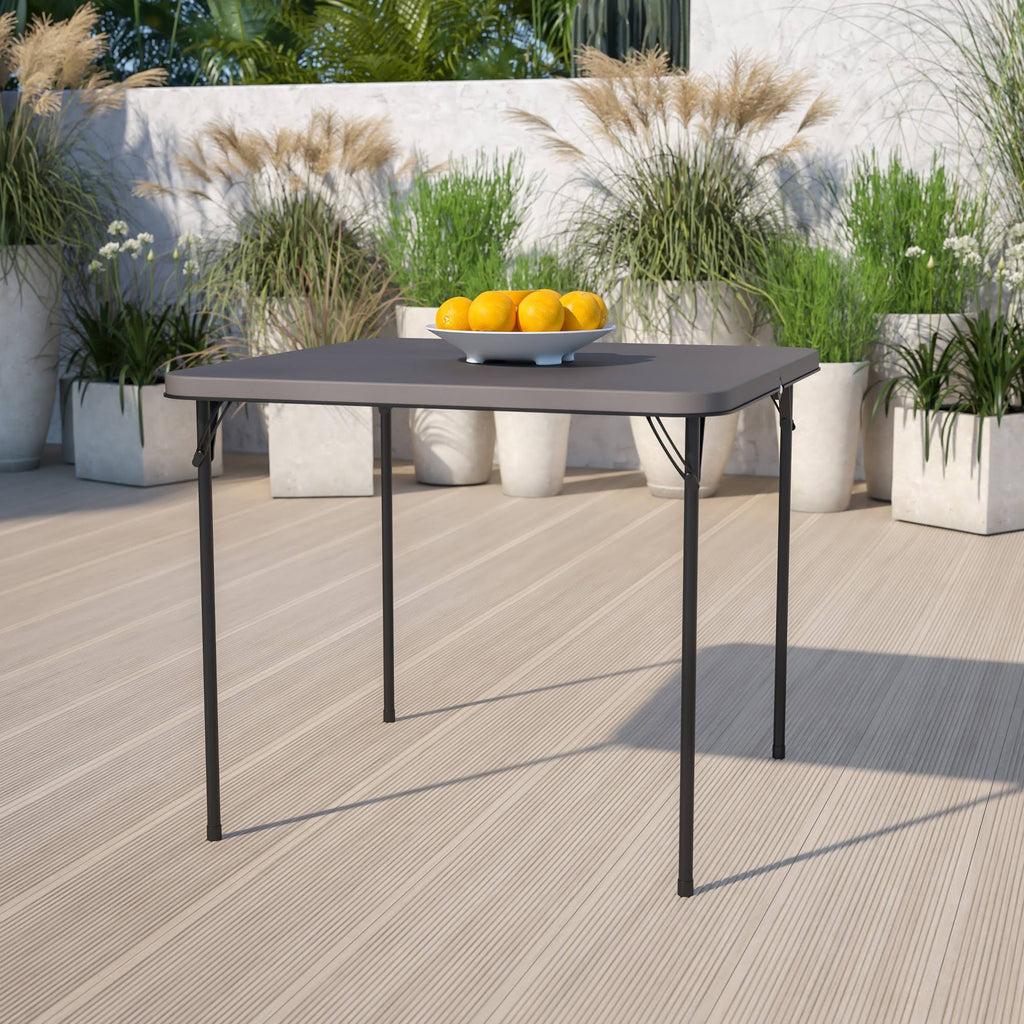 Dark Gray Plastic Folding Table with Carrying Handle R4462