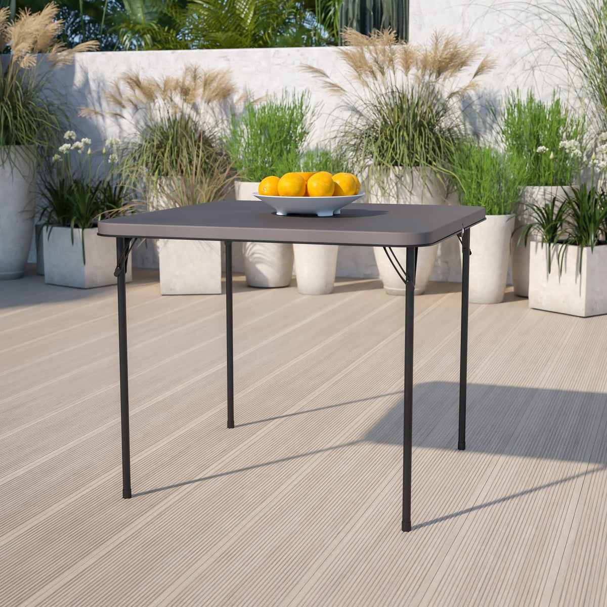 Dark Gray Plastic Folding Table with Carrying Handle R4462