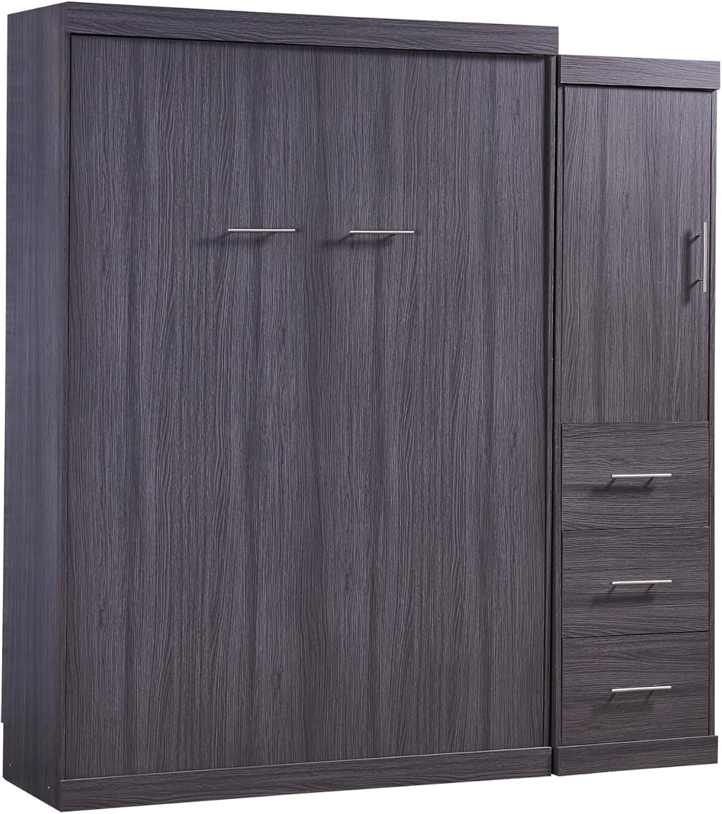 Gray Full Size Murphy Bed with Wardrobe and 3 Drawers P911238