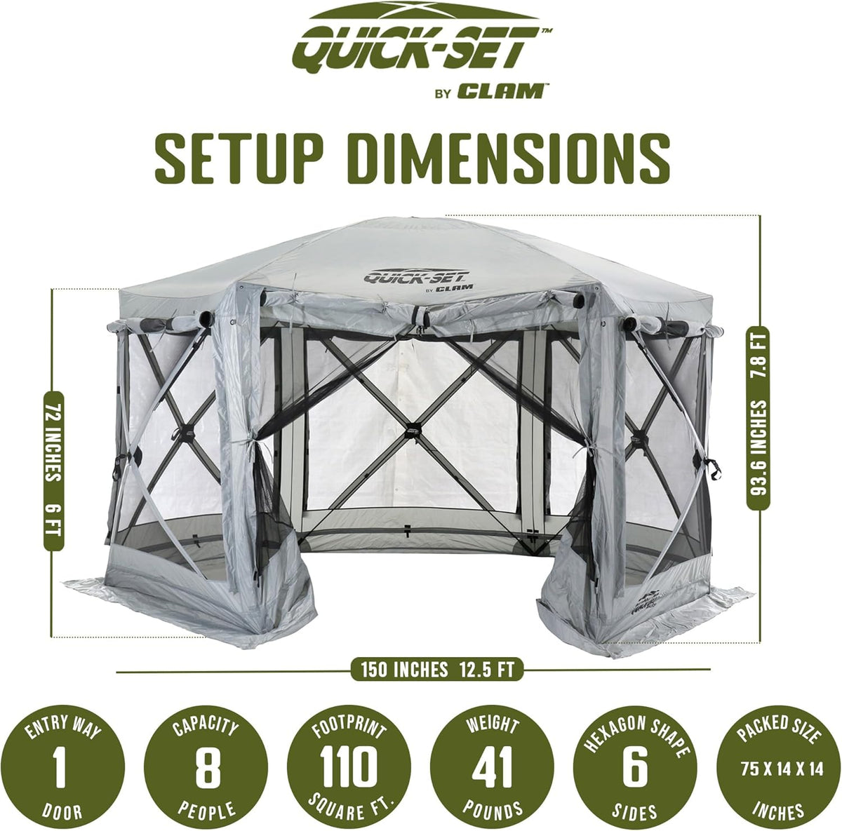 Gray 6-Sided Portable Pop-Up Camping Screen Tent with Carry Bag X447558