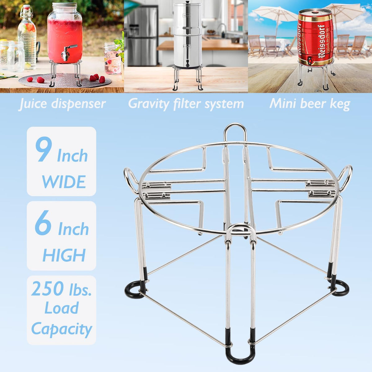 9'' Diameter 6'' Tall Stainless Steel Countertop Stand with Hooks K9758