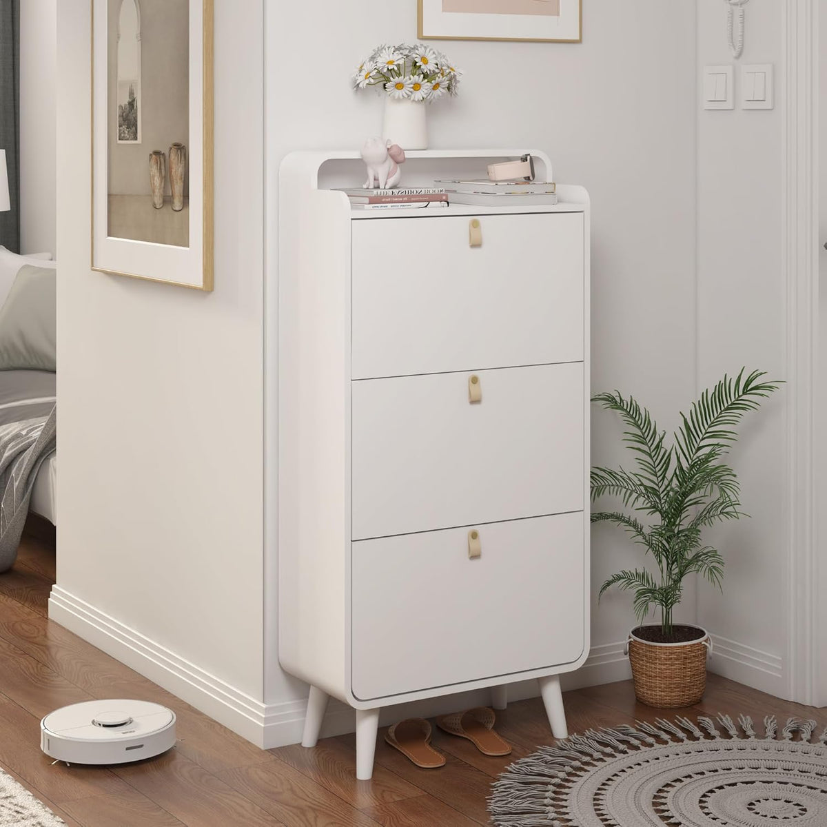 White 3 Drawer Shoe Cabinet G8545