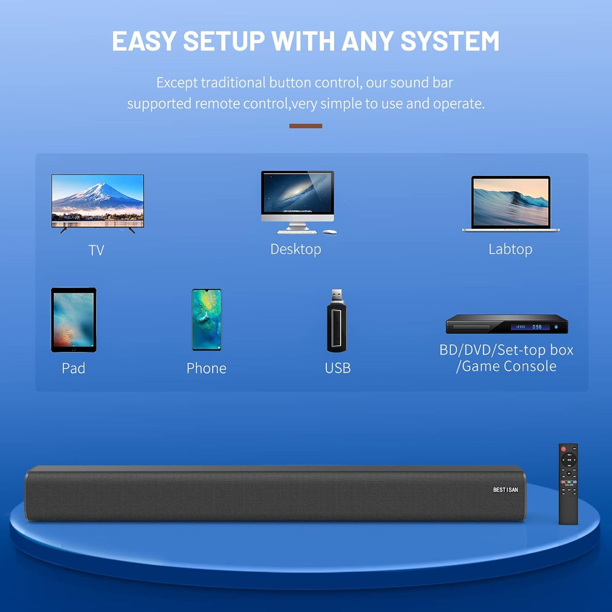 100W Wireless TV Sound Bar with HDMI-ARC K9686
