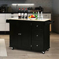 Black Drop-Leaf Kitchen Island Trolley Cart Wood Storage Cabinet I4348