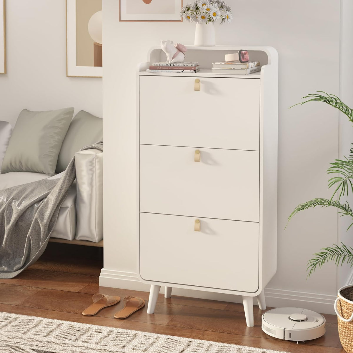 White 3 Drawer Shoe Cabinet G8545