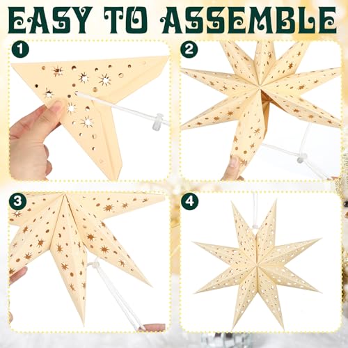 12 Pcs Sage Green 3D Star Lantern with String Light E1959