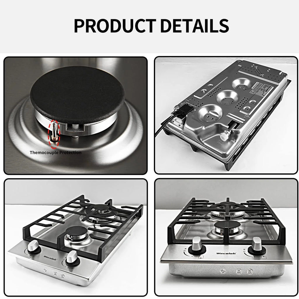 12" Dual Fuel 2 Burner Stainless Steel Cooktop V146
