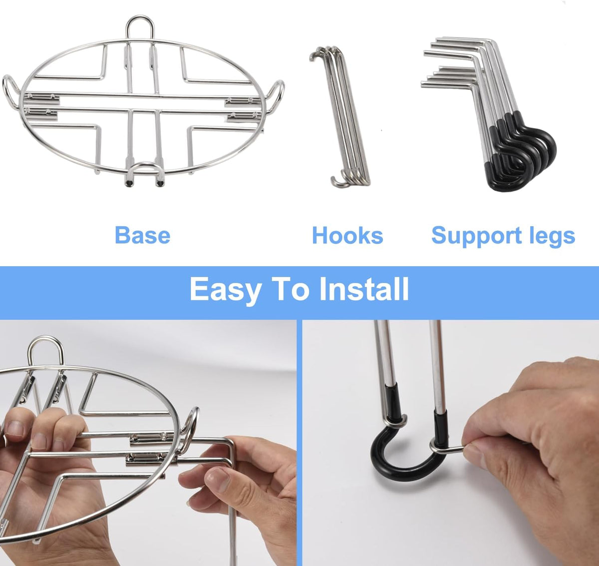 9'' Diameter 6'' Tall Stainless Steel Countertop Stand with Hooks K9758