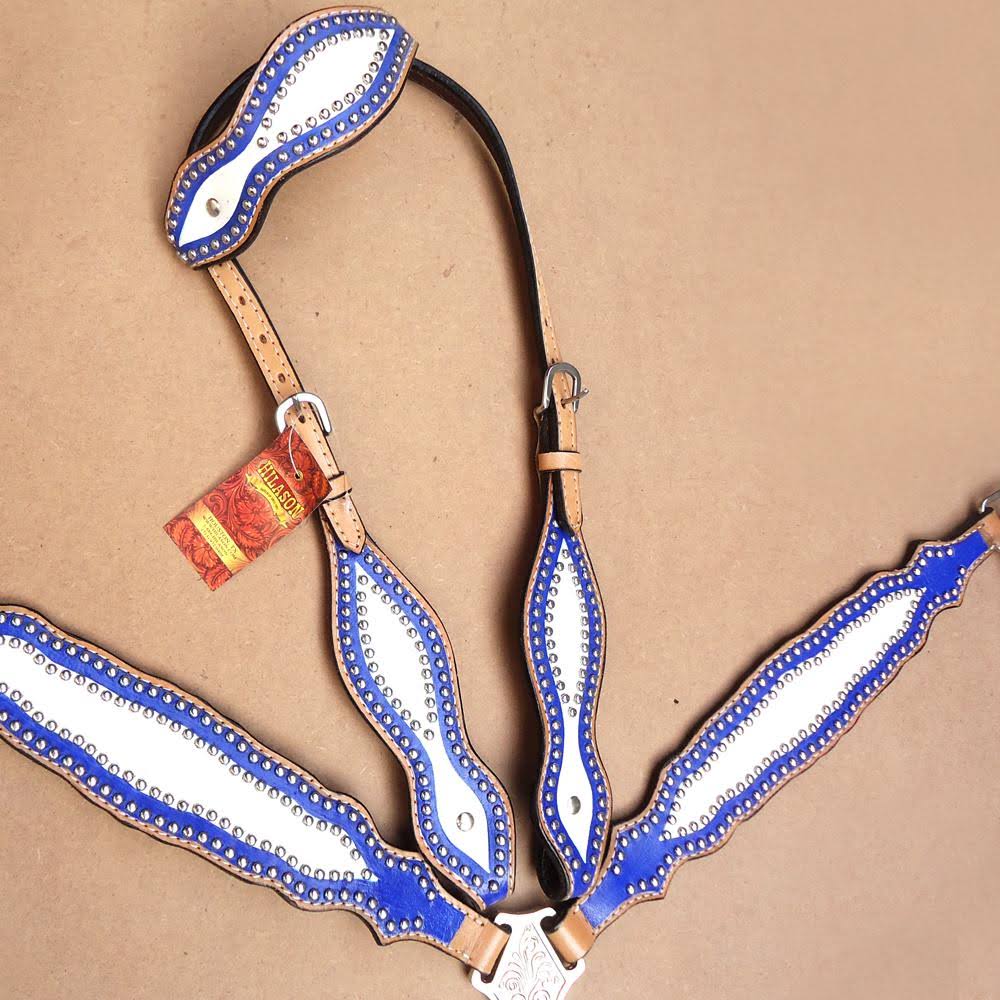 Leather Horse One Ear Headstall Breast Collar Blue O6349