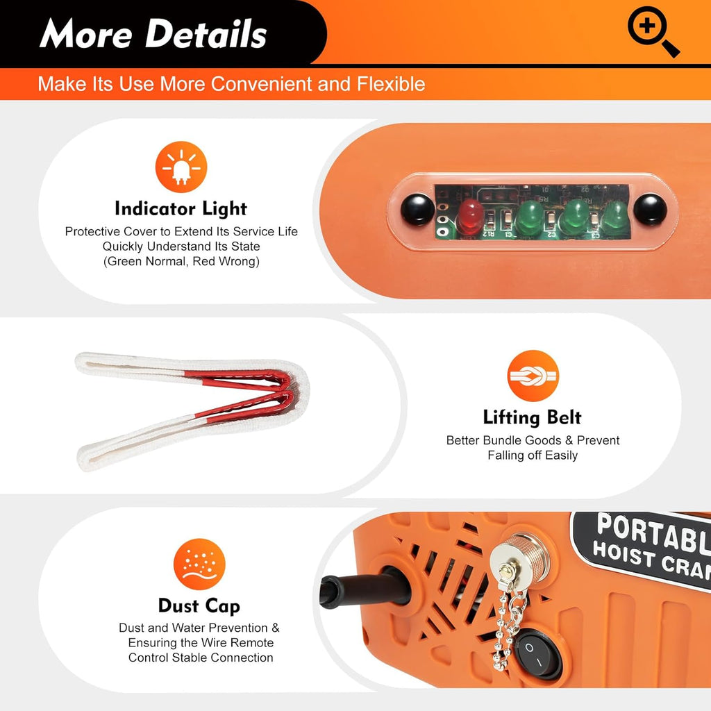 660LBS 110V 1500W Electric Hoist Winch with Wired and Wireless Remote Control E907