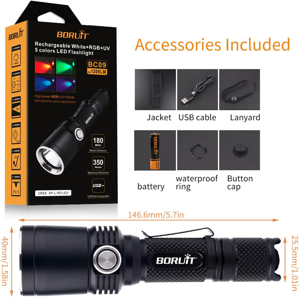 Rechargeable 1200 Lumens 11 Mode IPX8 Waterproof LED Tactical Flashlight Q231366