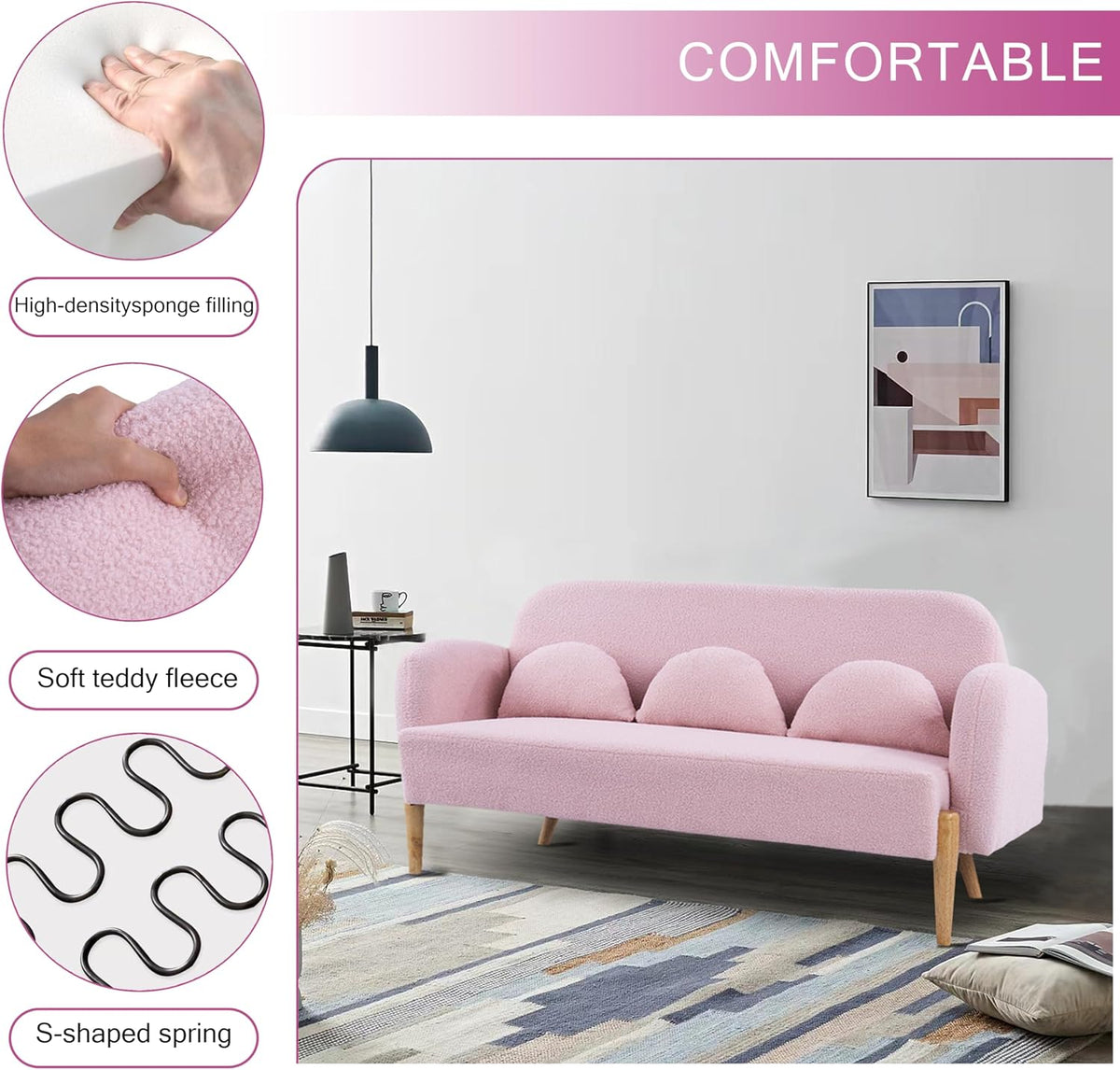 Pink Velvet Mini Couch with 3 Lumbar Pillows R560422