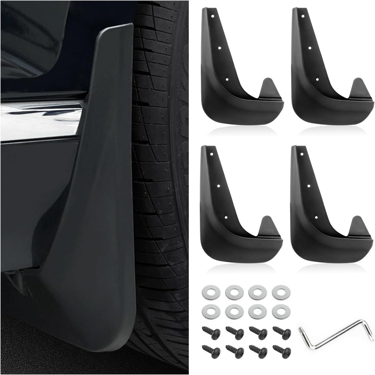 4PCS Black Universal Flexible Splash Guard Mud Flaps O76131