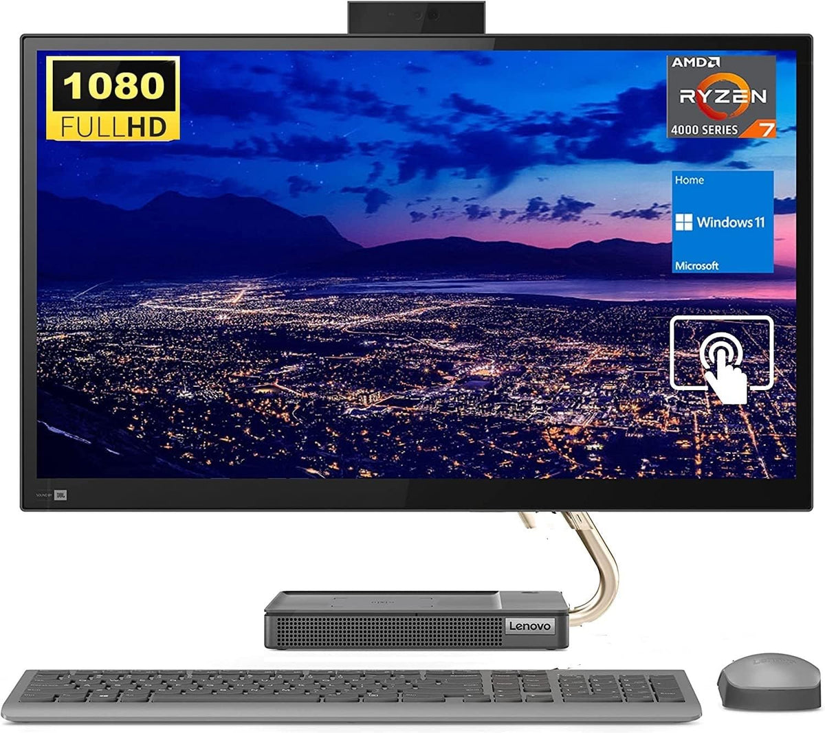 23.8" FHD Touchscreen All-in-One Desktop, AMD Ryzen 7 5700U, 16GB RAM, 256GB SSD+1TB HDD, Grey D8432