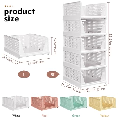 5 Pack Stackable Closet Storage Basket, White S6076