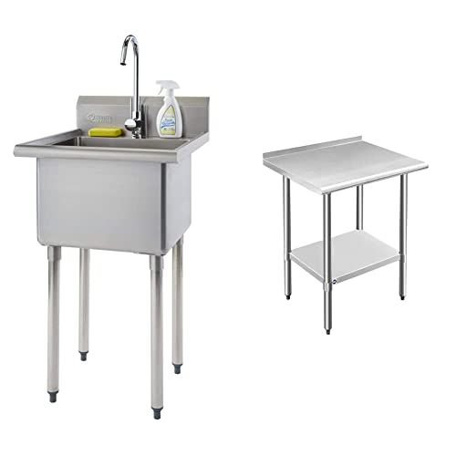 Stainless Steel Single Bowl Utility Sink, 21.5” x 24” x 49.2”, Silver K670